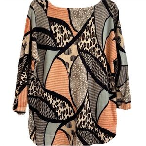 CHIO’S lightweight sweater abstract print navy blue orange leopard size 2 Large